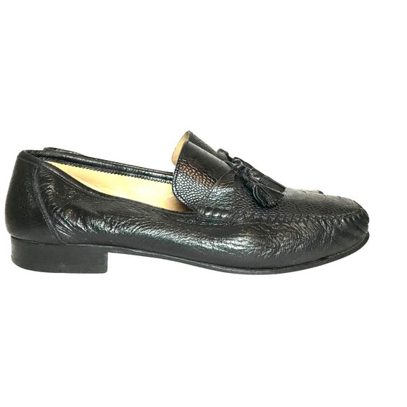 Magnanni Black Ostrich Leather Tassel Loafer Mens Size 13 Luxury - Picture 1 of 11